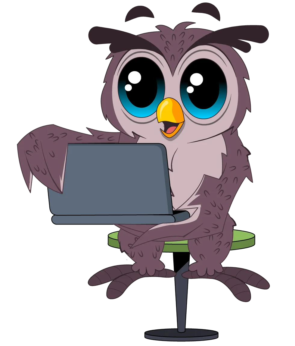 Owl mascot working on the journal